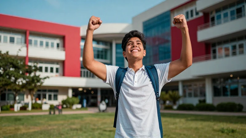 Deportista joven mexicano celebra éxito en campus vibrante