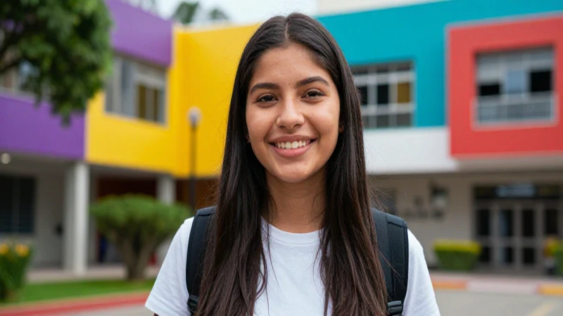 Joven mexicano alegre en campus vibrante