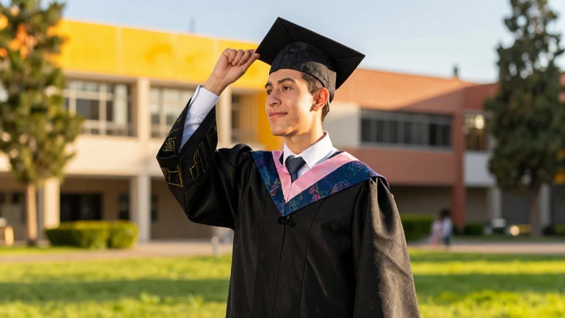 Joven graduado mexicano victorioso en campus