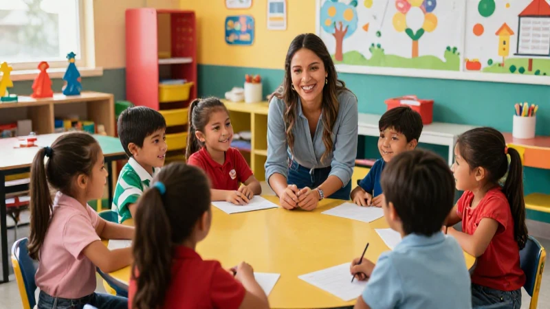 Maestra enseña a niños felices en México