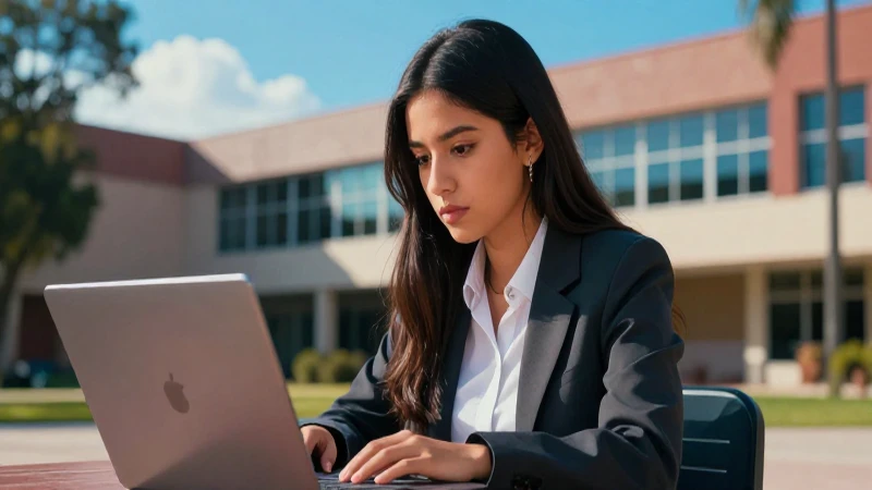 Estudiante mexicano enfocado en un campus moderno