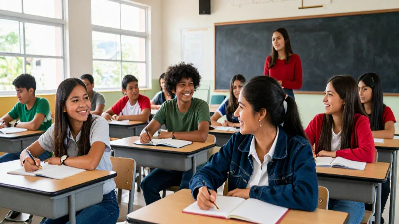 Estudiantes mexicanos felices colaboran exitosamente