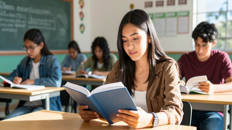 Estudiante mexicano estudia en aula moderna