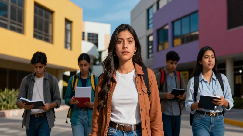 Estudiante mexicano enfocado en campus universitario moderno