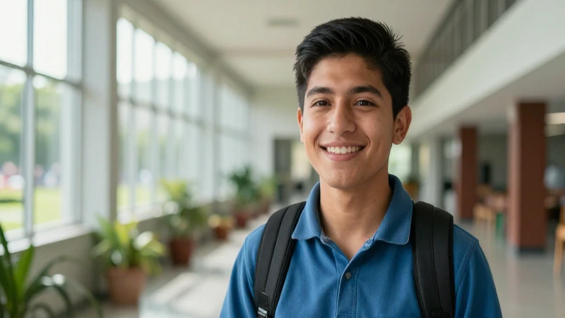 Estudiante mexicano sonriente en universidad moderna