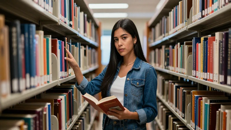 Joven mexicana estudia con determinación en biblioteca