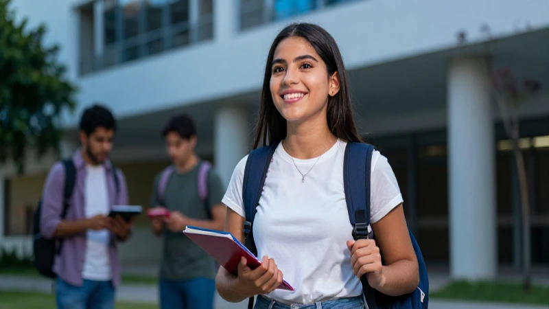 Joven mexicano optimista en campus universitario