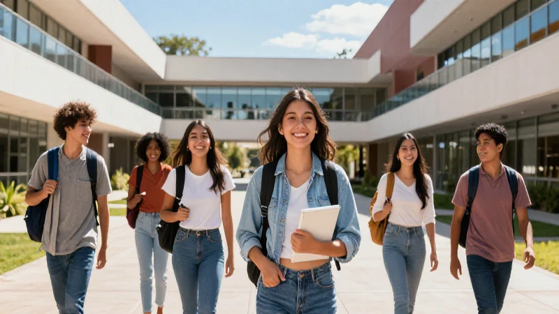 Estudiantes mexicanos felices en un campus moderno