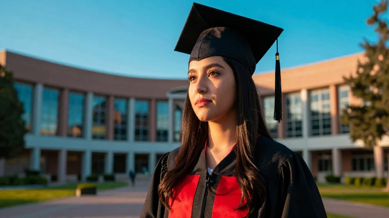 Estudiante mexicano graduándose en un campus moderno