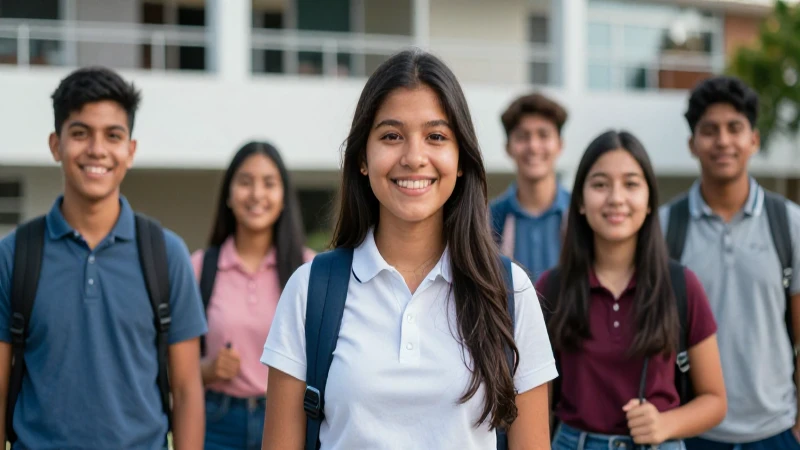 Estudiante mexicano exitoso en campus moderno