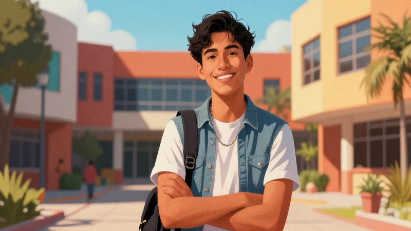 Joven estudiante mexicano, ambición y campus vibrante