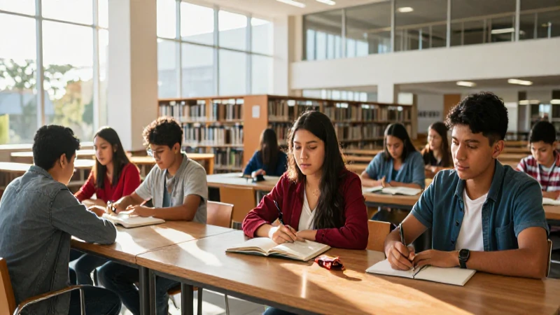 Estudiantes mexicanos en biblioteca moderna y vibrante