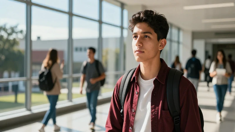 Estudiante mexicano en universidad con luz vibrante
