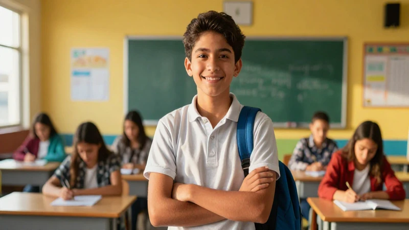 Estudiante mexicano en aula moderna y brillante