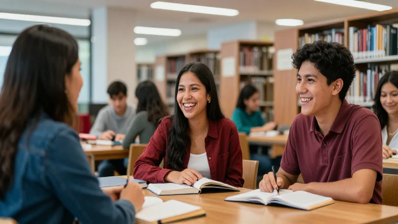 Jóvenes mexicanos alegres en campus moderno