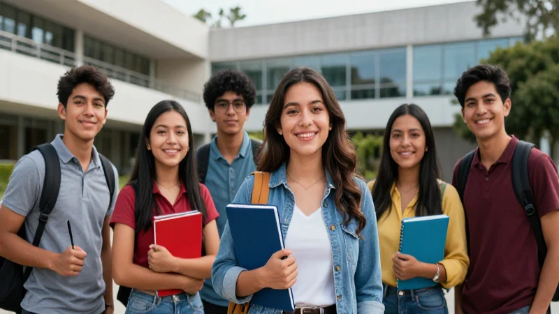 Estudiantes mexicanos felices en campus moderno