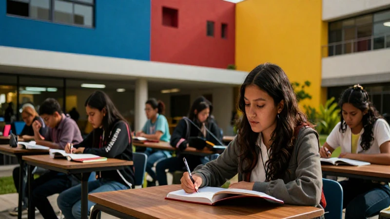 Jóvenes mexicanos en campus moderno y cinematográfico
