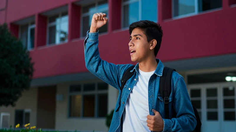 Estudiante mexicano celebra éxito académico en campus vibrante