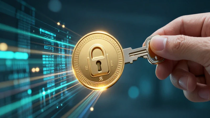 Token brillante y llave digital futurista