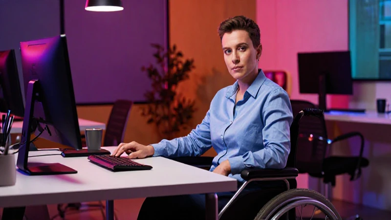 Persona con discapacidad trabaja en oficina moderna