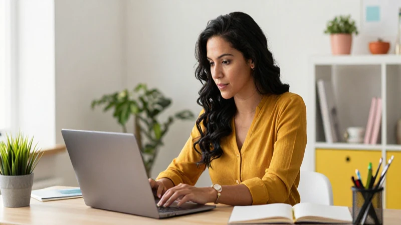 Madre latina trabaja en su moderno y vibrante estudio