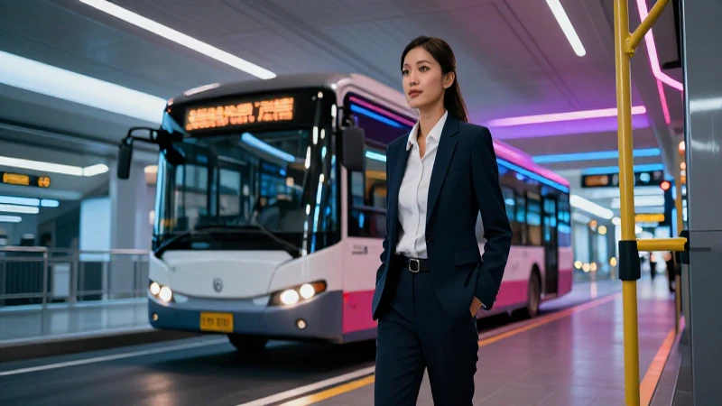 Joven profesional moderno en transporte futurista