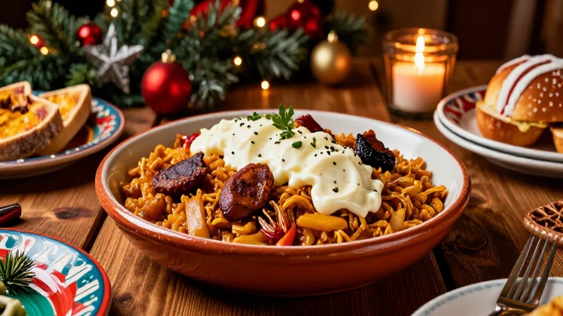 Comida mexicana navideña vibrante y festiva