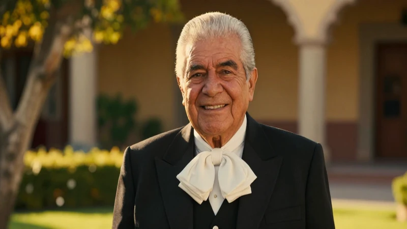 Abuelo mexicano elegante en jardín al atardecer