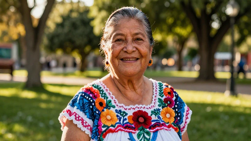 Abuela mexicana alegre en un parque soleado