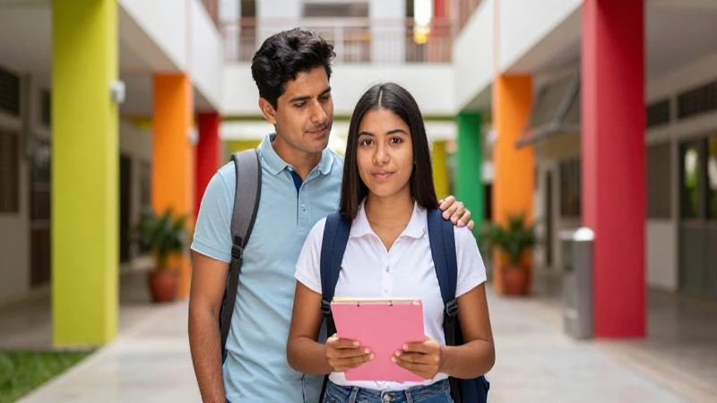 Joven estudiante mexicano y guía en el campus