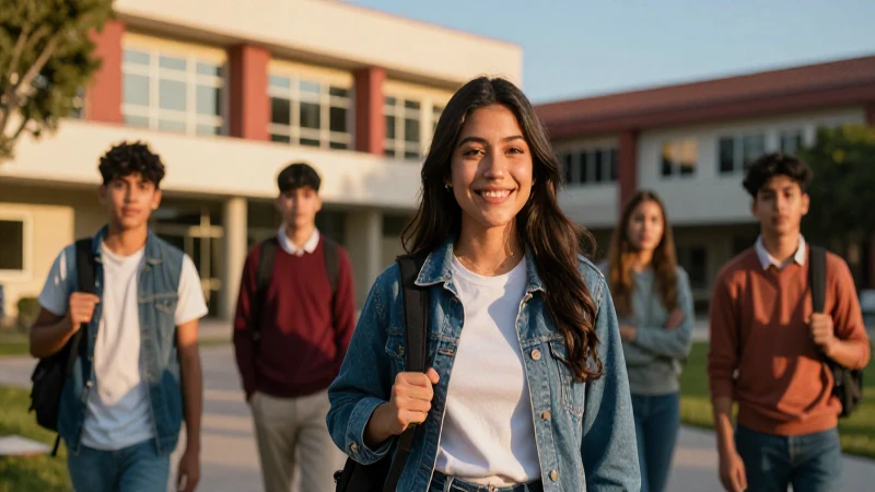 Estudiante mexicano vibrante en campus moderno
