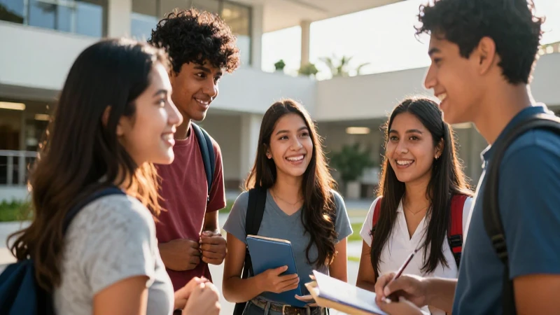 Estudiantes mexicanos colaboran felices en la universidad