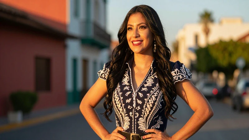 Mujer mexicana alegre y profesional con luz dorada