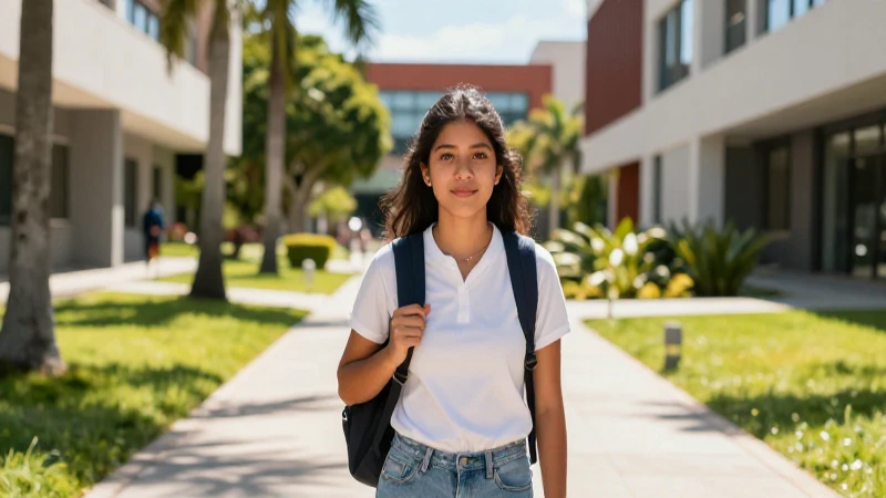 Estudiante mexicano en campus moderno y soleado