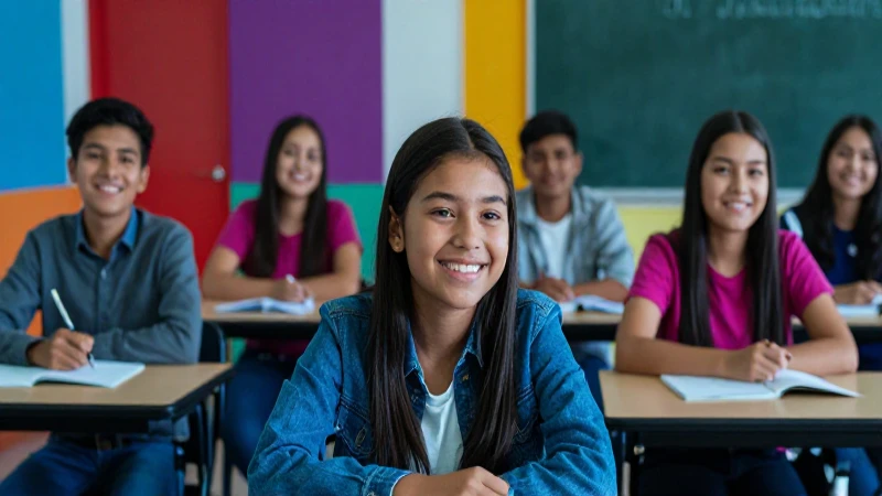 Estudiantes mexicanos felices en un aula moderna