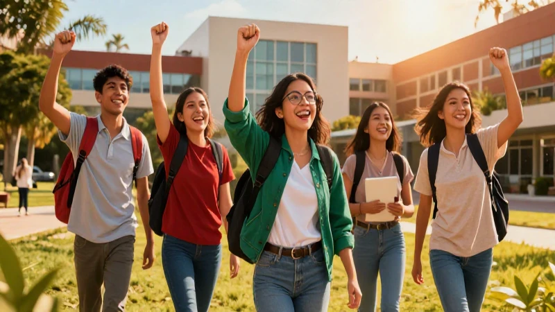 Éxito académico en campus moderno