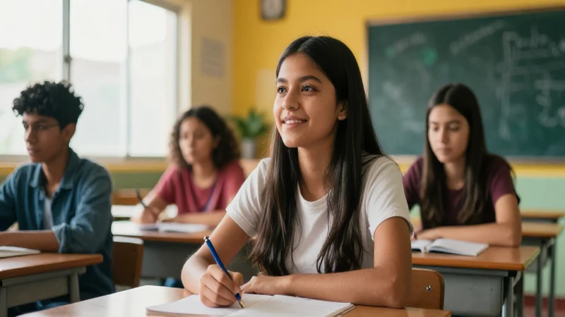 Estudiante mexicano optimista en aula vibrante