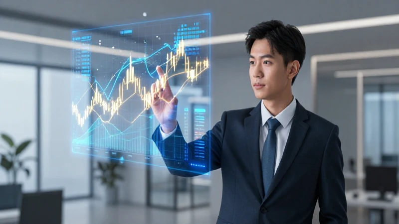 Profesional interactúa con gráfico financiero digital