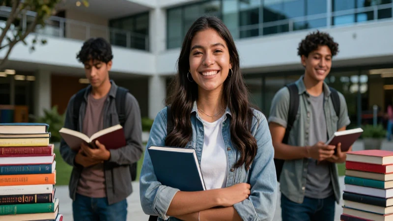 Estudiante sonriente en campus universitario moderno