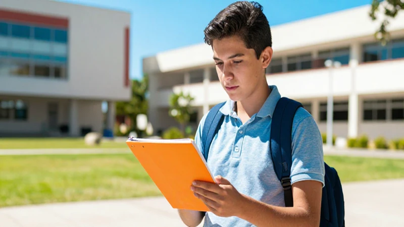 Joven mexicano estudiando en campus moderno