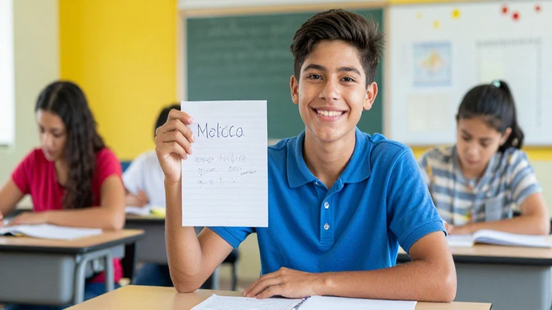 Estudiante mexicano en clase, estilo hiperrealista vibrante