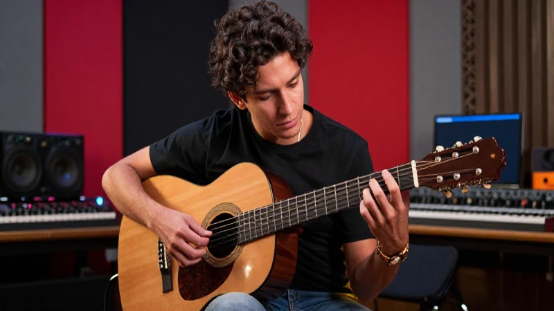 Guitarrista mexicano en estudio con estilo vibrante