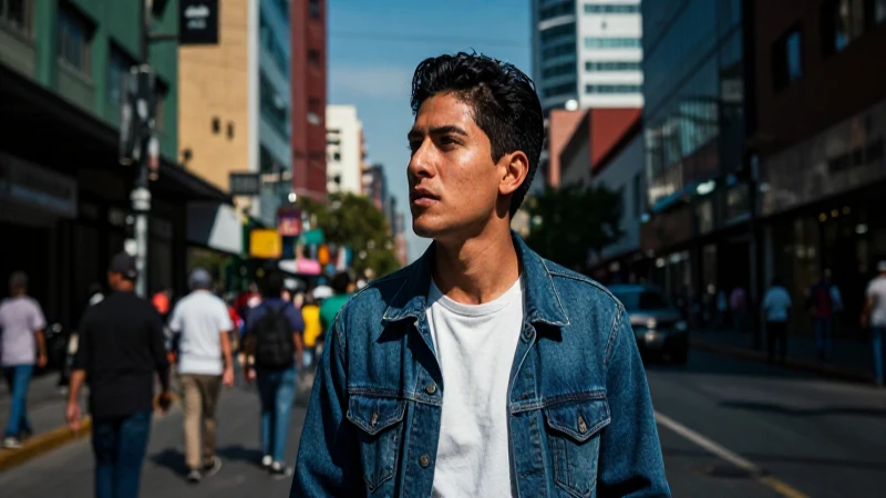 Joven mexicano busca en una vibrante ciudad