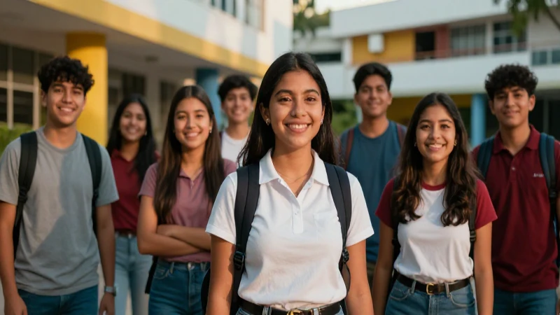 Jóvenes mexicanos felices en un campus vibrante