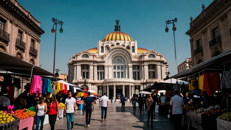 Arquitectura colonial de CDMX en un mercado vibrante