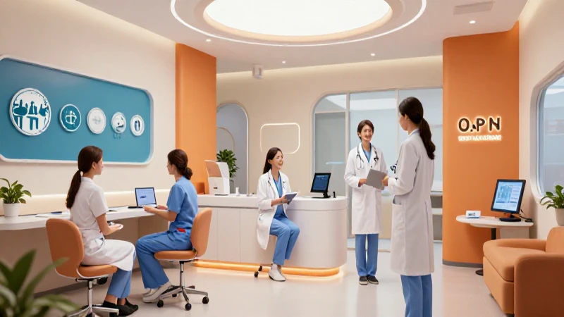 Clínica moderna con equipo médico empático