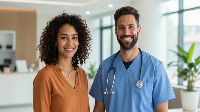 Doctor y paciente en clínica moderna