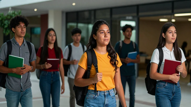 Jóvenes estudiantes mexicanos dinámicos en campus moderno