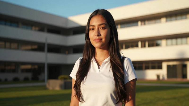 Estudiante mexicano confiado en un campus moderno