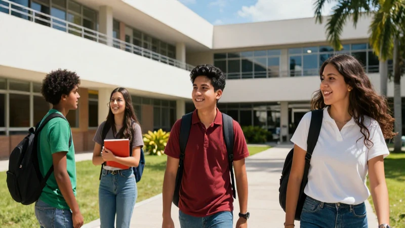 Estudiantes mexicanos vibrantes en campus moderno